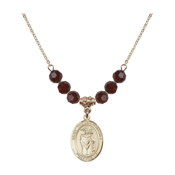 18-Inch Hamilton Gold Plated Necklace with 6mm Garnet Birthstone Beads and Guardian Angel Charm Garnet January Birthstone 